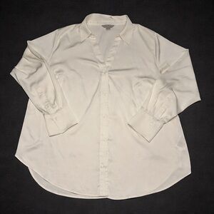 H&M Ivory Satin Blouse XL Minimalist Workwear Office Chic Long Sleeve Loose Soft